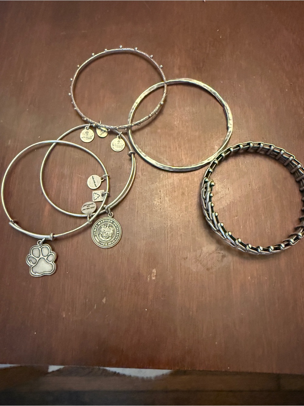 Mixed Bracelet Lot – Alex and Ani JMU, Alex and Ani Paw Print & Bangles